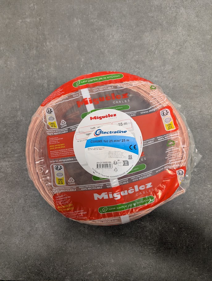 FIL TERRE CUIVRE NU 25mm²  25M