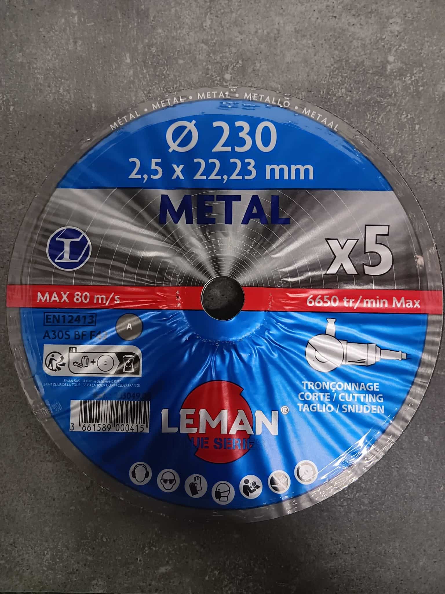 Lot de  5 Disques  METAL 230X2.5X22.23 M LOT DE 5 DISQUES