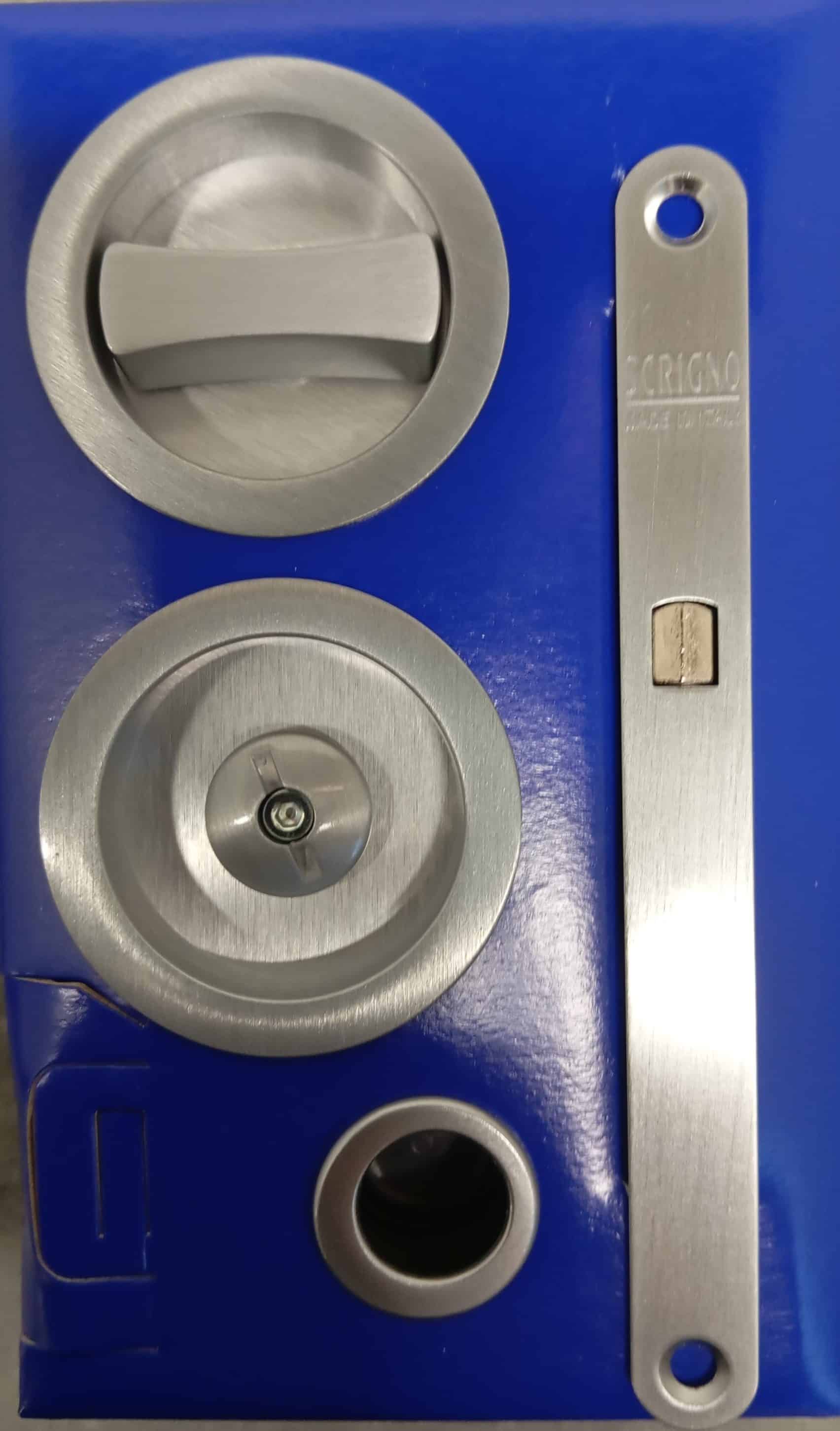 GARNITURE RONDE CHROME SATINE a serrure POUR PORTE GALANDAGE