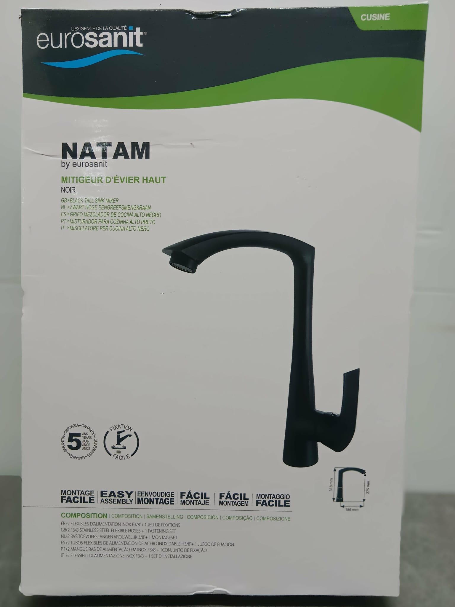 MITIGEUR EVIER NOIR HAUT NATAM