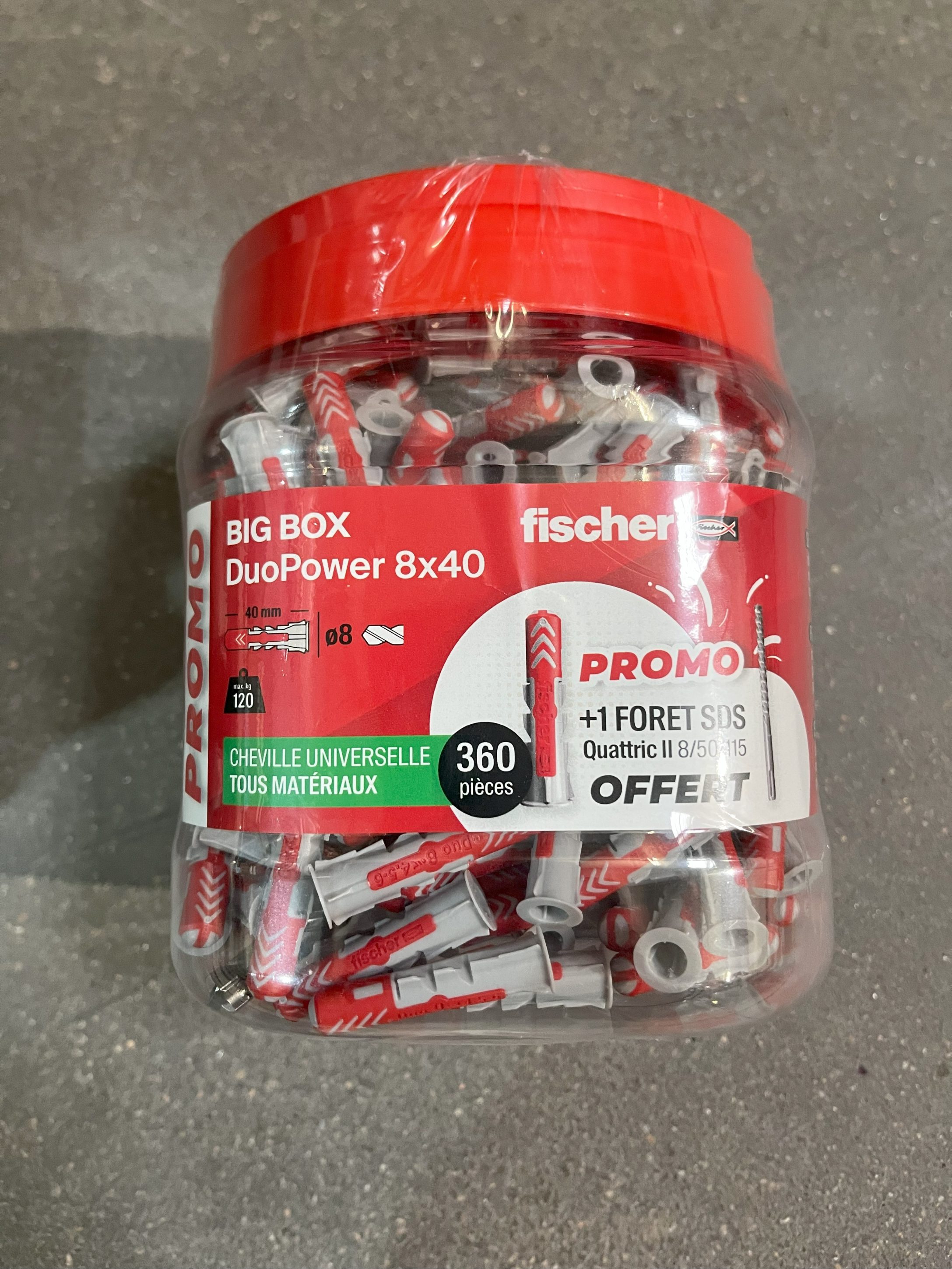 LOT de chevilles DUOPOWER 8X40 Lot de 360 + Foret 8x110