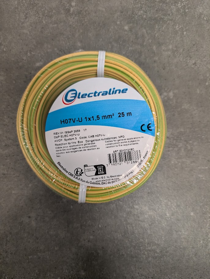 FIL HO7 V-U 1x1.5mm² VERT/JAUNE 25ML