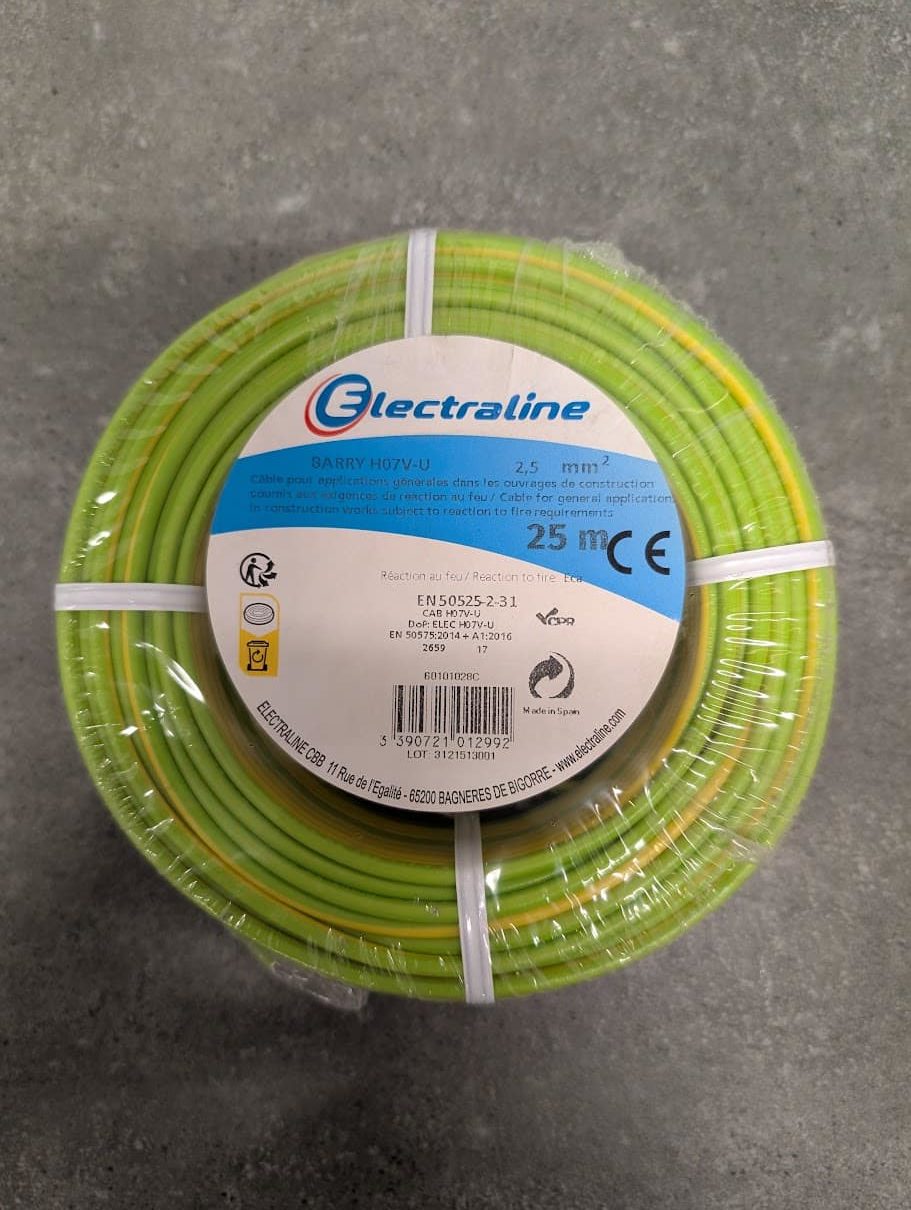FIL HO7 V-U 1x2.5mm² VERT/JAUNE 25ML