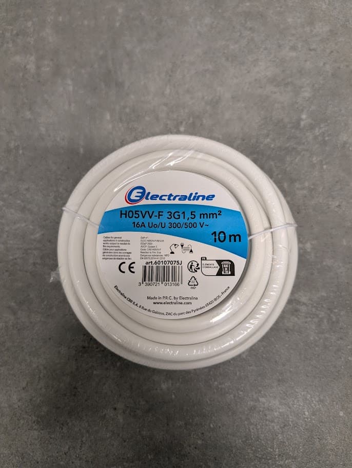 COUR FIL H05 VV-F 3G1.5mm² 10M BLANC