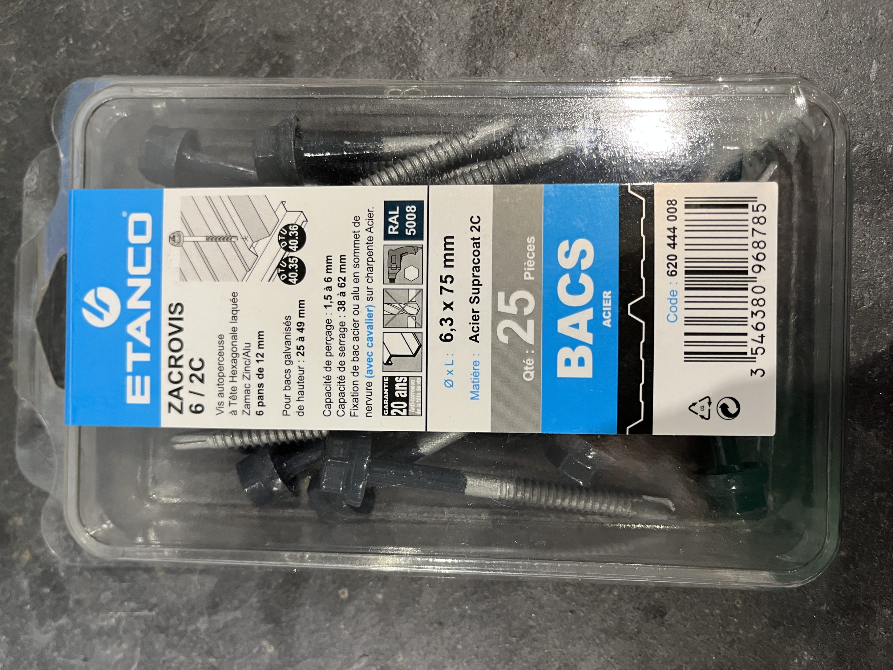 BLISTER ZACROVIS METAL 6.3X75 5008 x25