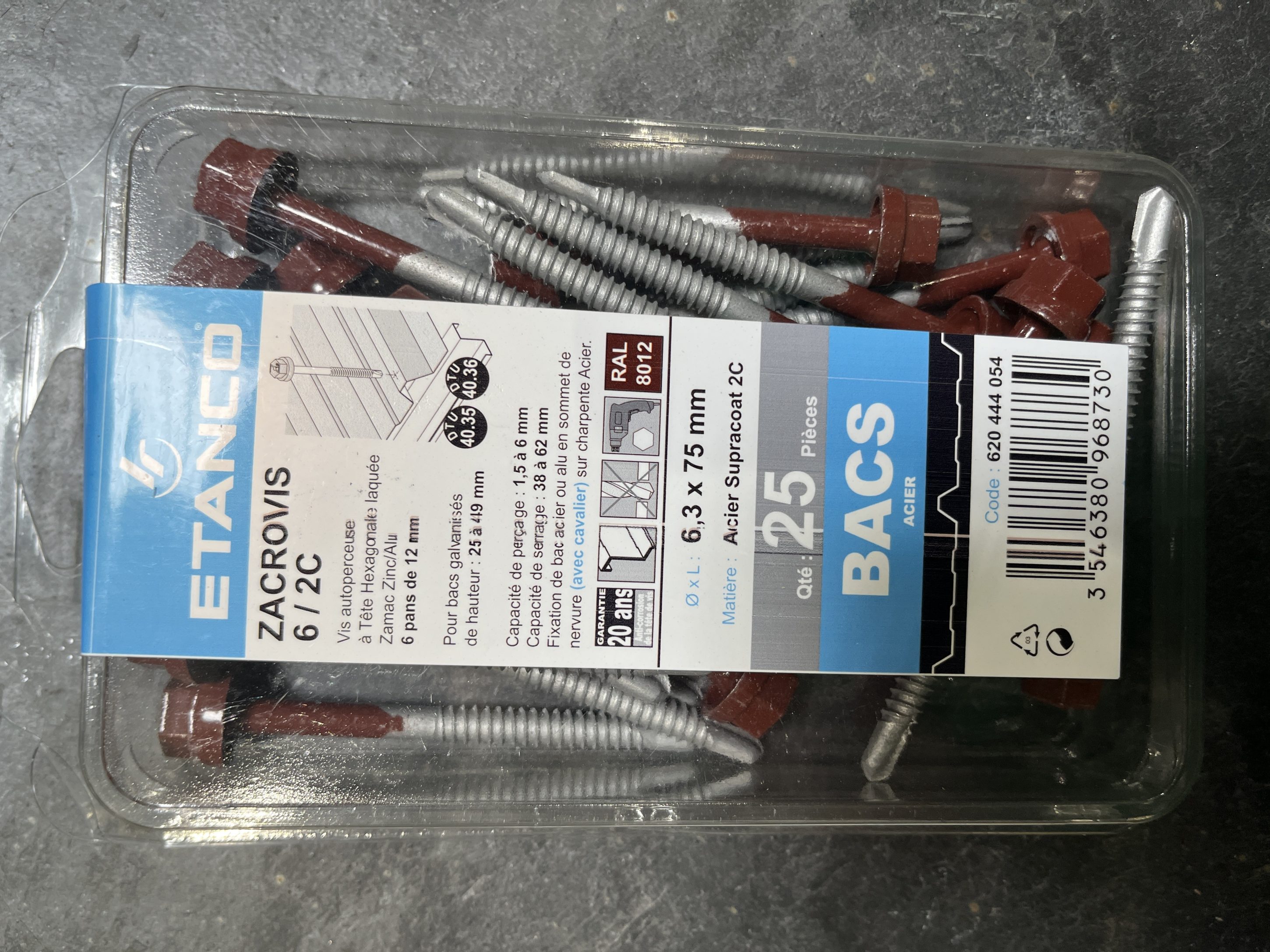 BLISTER ZACROVIS METAL 6.3X75 8012 x25