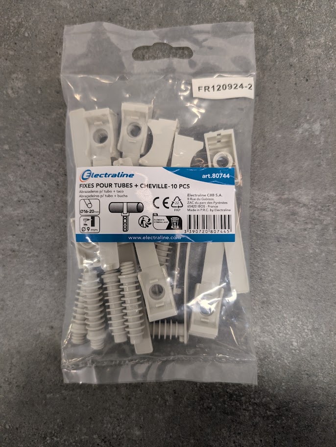 10 FIXES POUR TUBES + CHEVILLES Ø16 GRIS