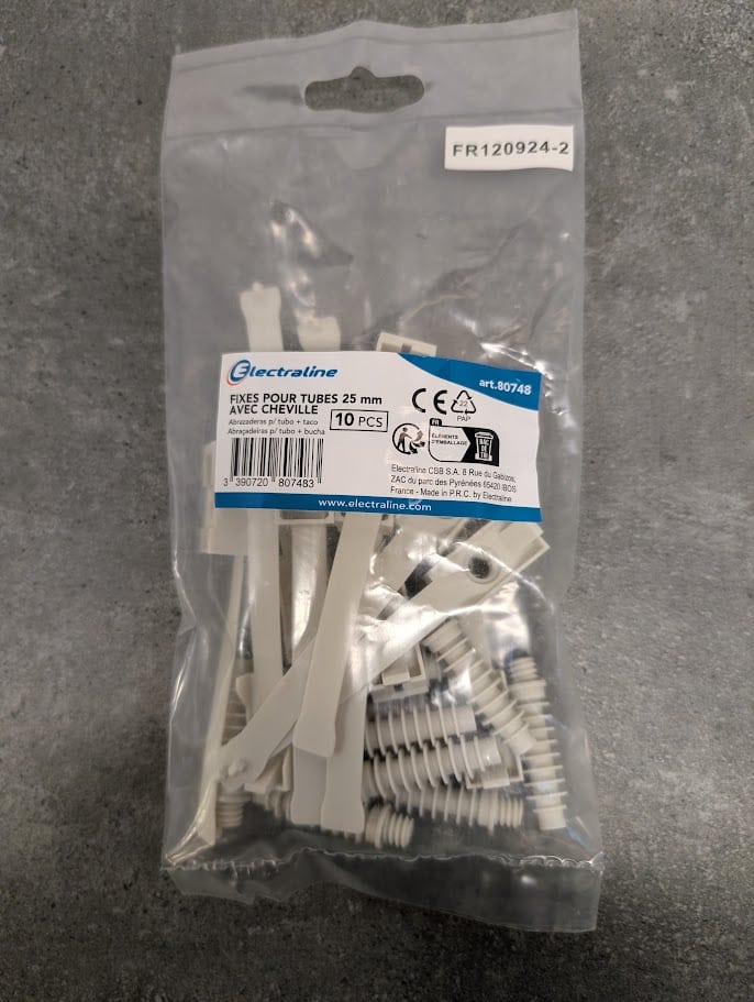 10 FIXES POUR TUBES + CHEVILLES Ø25 GRIS