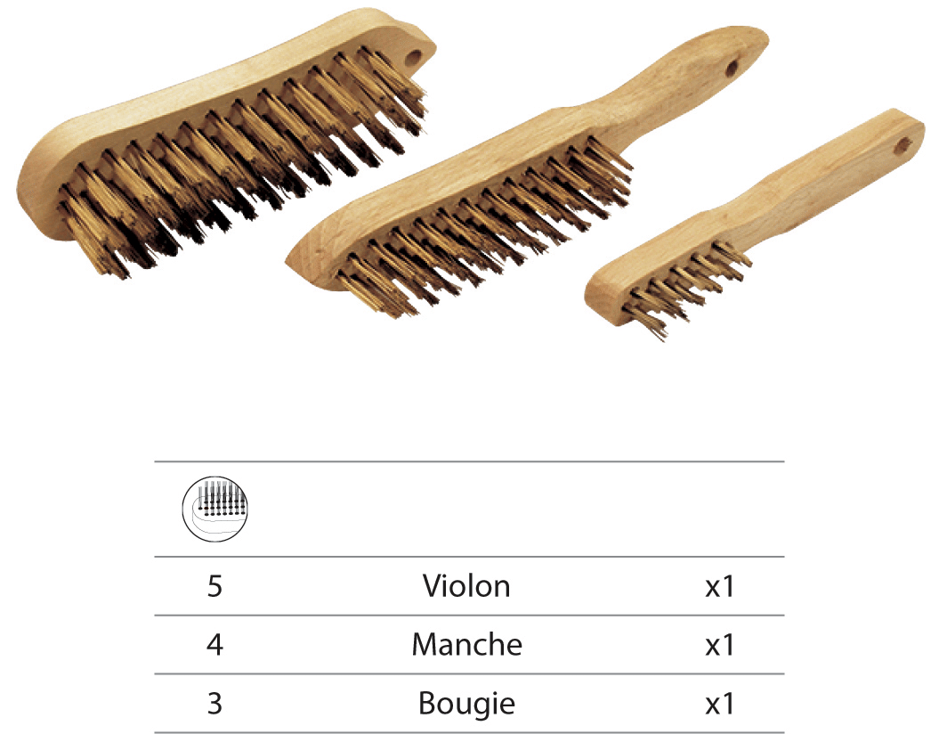 LOT 3 BROSSES VIOLON  BOUGIE MANCHE BOIS