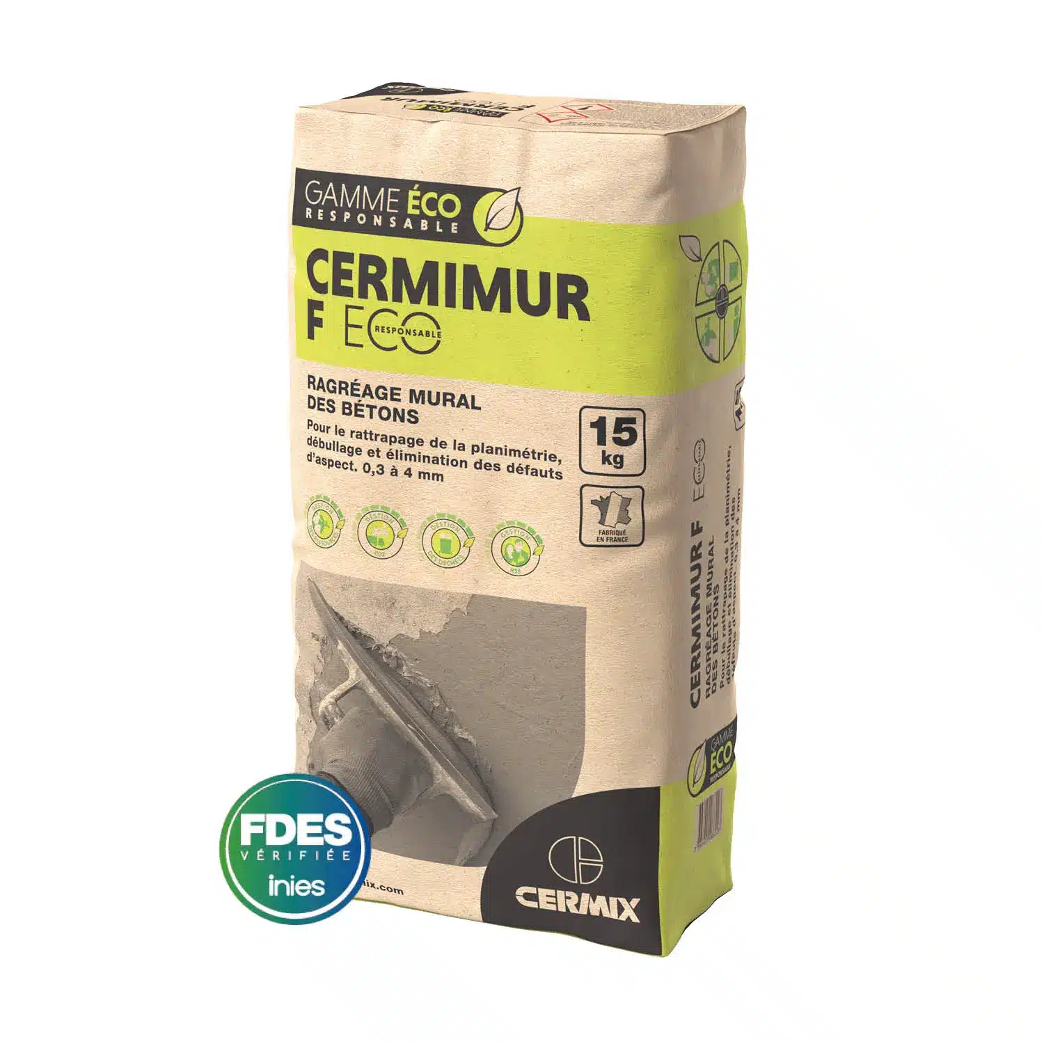Ragreage MURAL CERMIMUR F 15KG épaisseur de 0.3 à 4mm