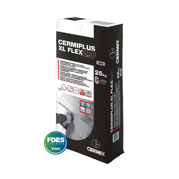 Mortier colle CERMIPLUS XLFLEX Blanc 25kg C2S1 P4 interieur / exterieur