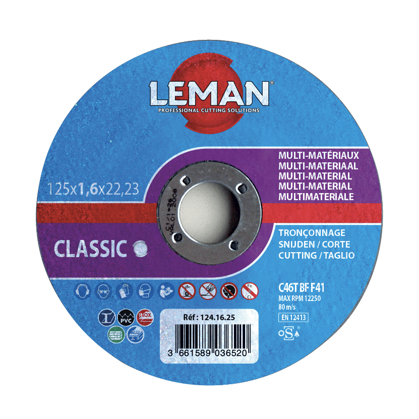 DISQUE Multi Matériaux Diam 125 METAL + PARPAING + PIERRE + PVC + PIERRE