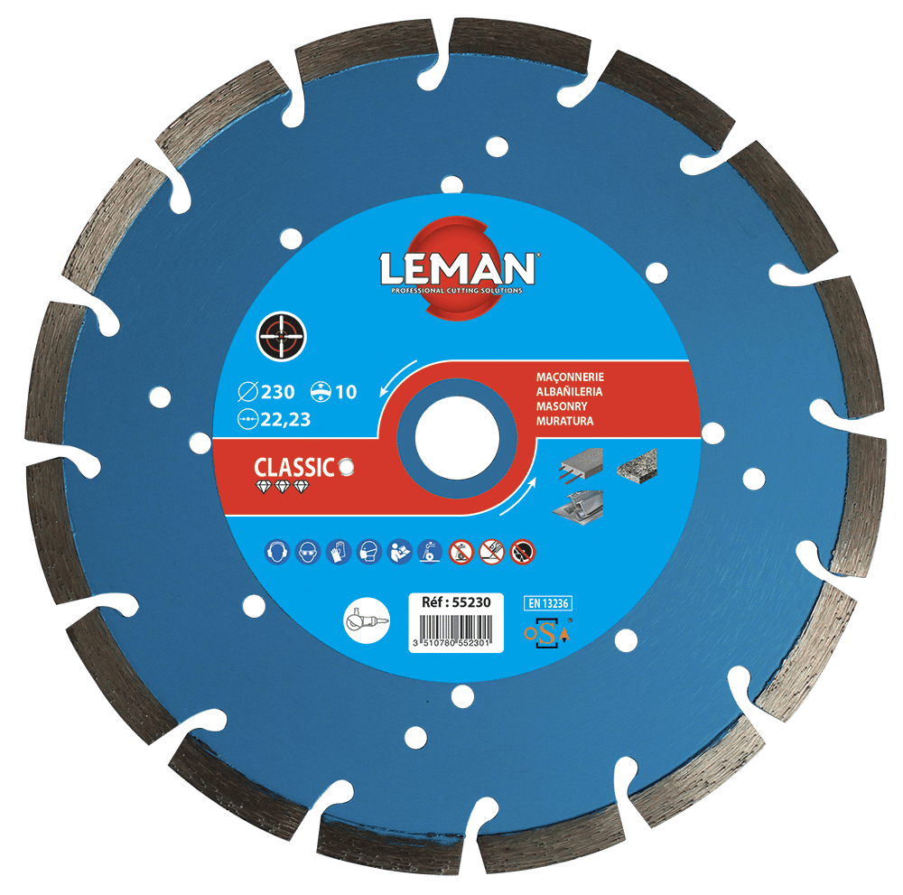 DISQUE DIAMANT SEGMENTS SOUDES Diam 230 BETON ARME + BRIQUE + PIERRE + GRANIT