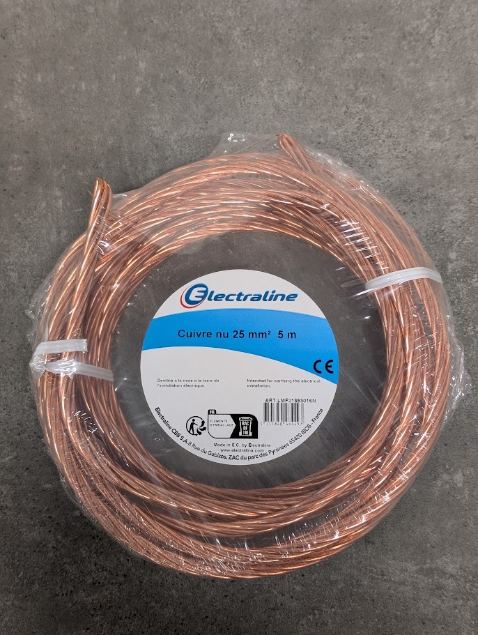 FIL TERRE CUIVRE NU 25mm²  5M
