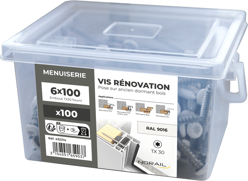 Seau de 100 Vis RENO 6X100mm RAL 9016