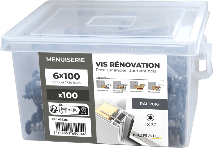 Seau de 100 Vis RENO 6X100mm RAL 7016