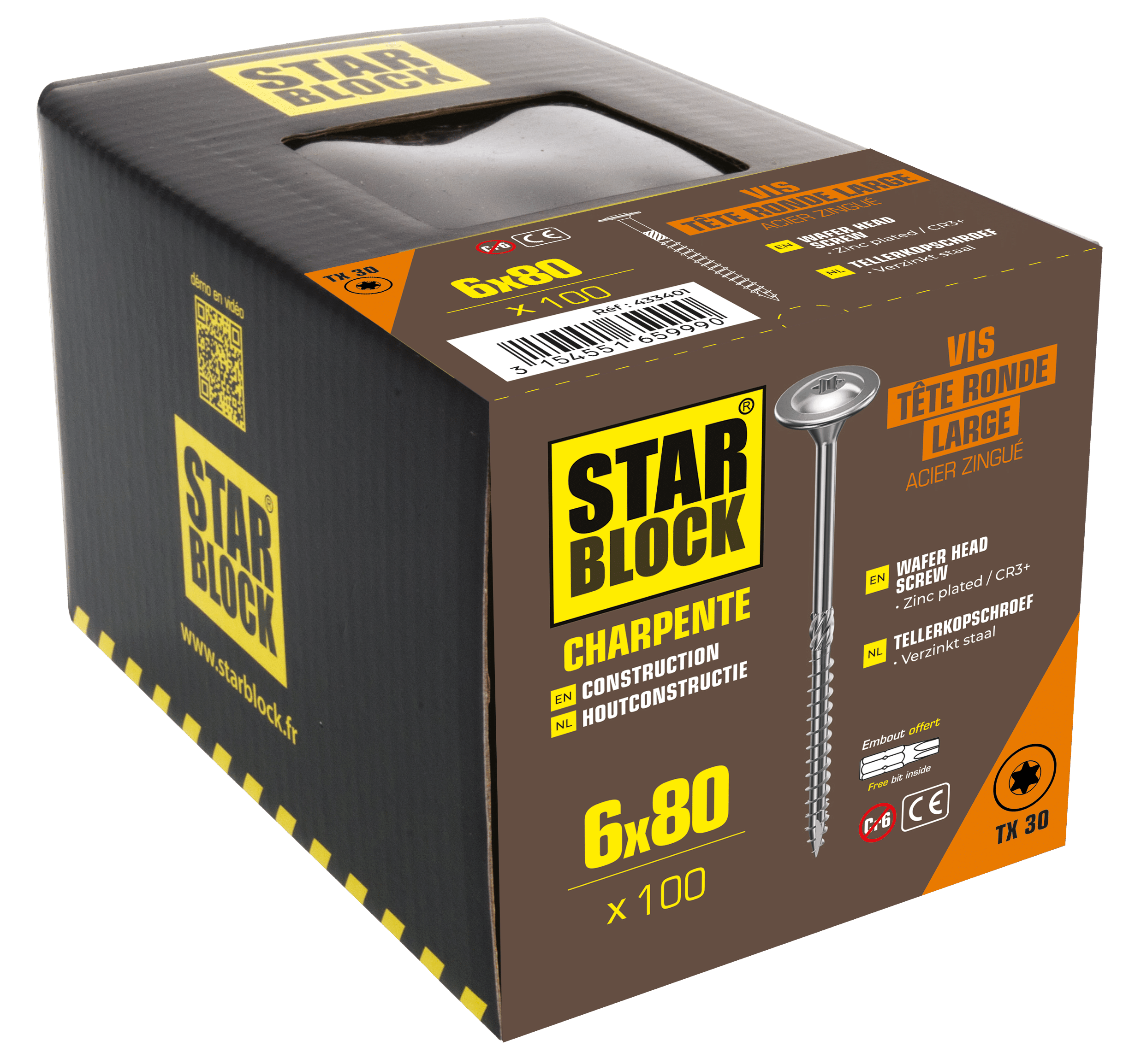 Boite de 100 Vis Charpente 6x80 TORX STARBLOCK