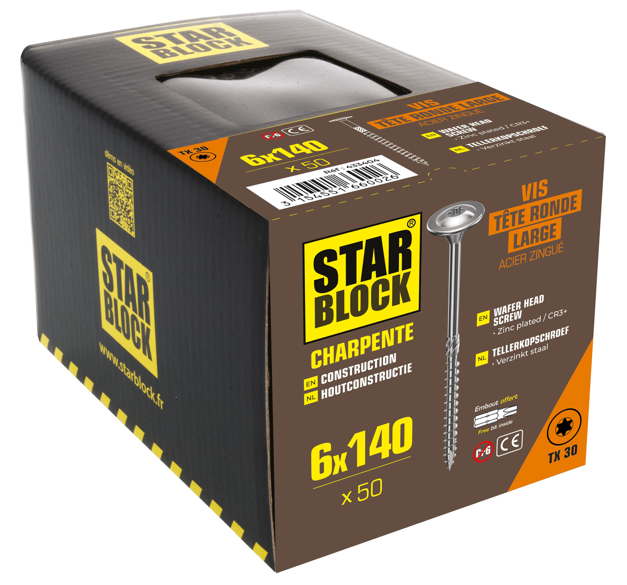 Boite de 50 Vis Charpente 6x140 TORX STARBLOCK