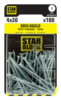 Blister de 100 Vis BOIS Torx 4x30mm VIS TORX STARBLOCK