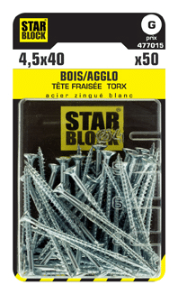 Blister de 50 Vis BOIS Torx 4,5x40mm VIS TORX STARBLOCK