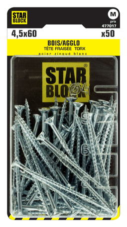 Blister de 50 Vis BOIS Torx 4,5x60mm VIS TORX STARBLOCK