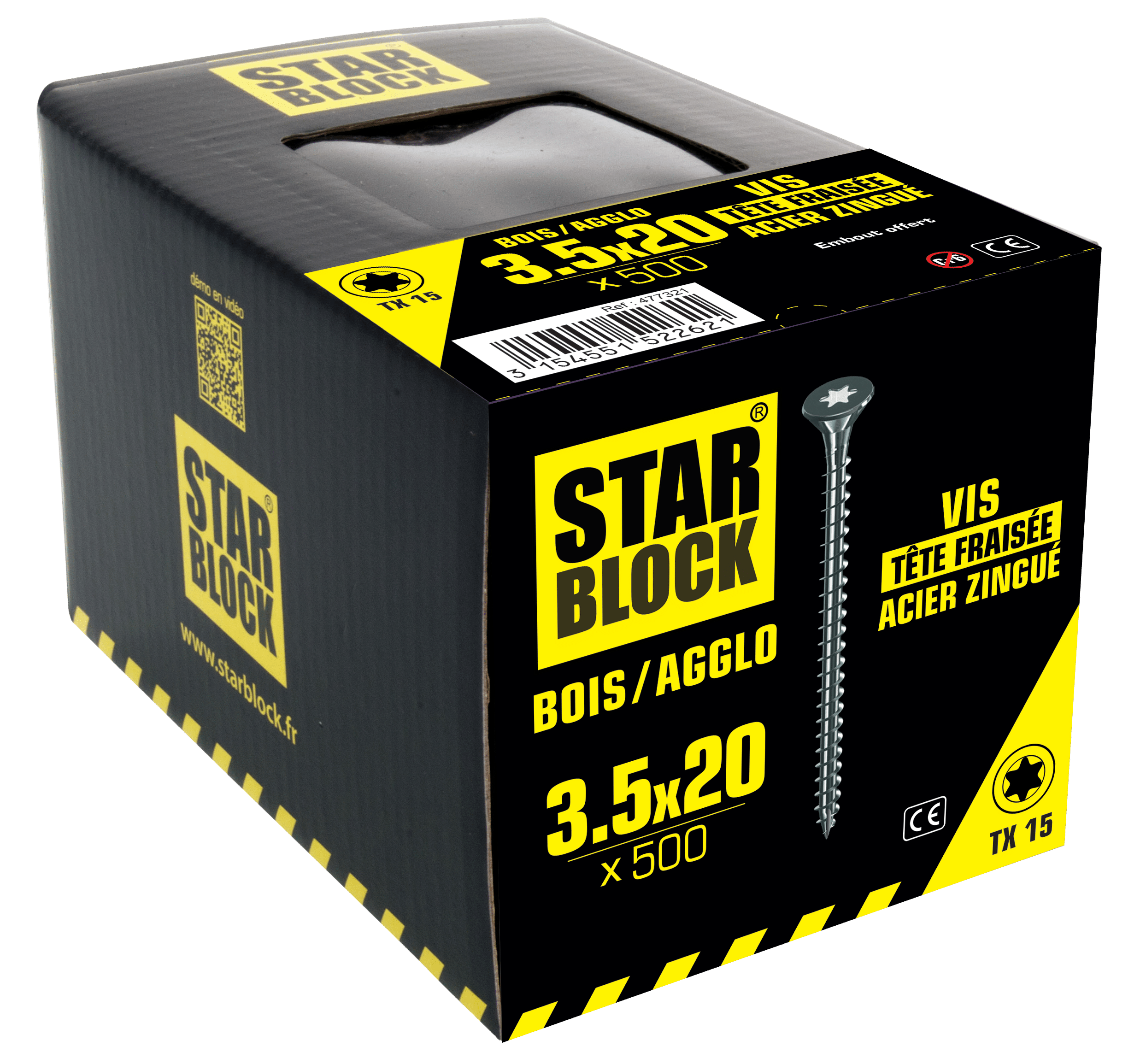 Boite de 500 Vis BOIS Torx 3.5x20mm + Embout Vis BOIS TORX STARBLOCK