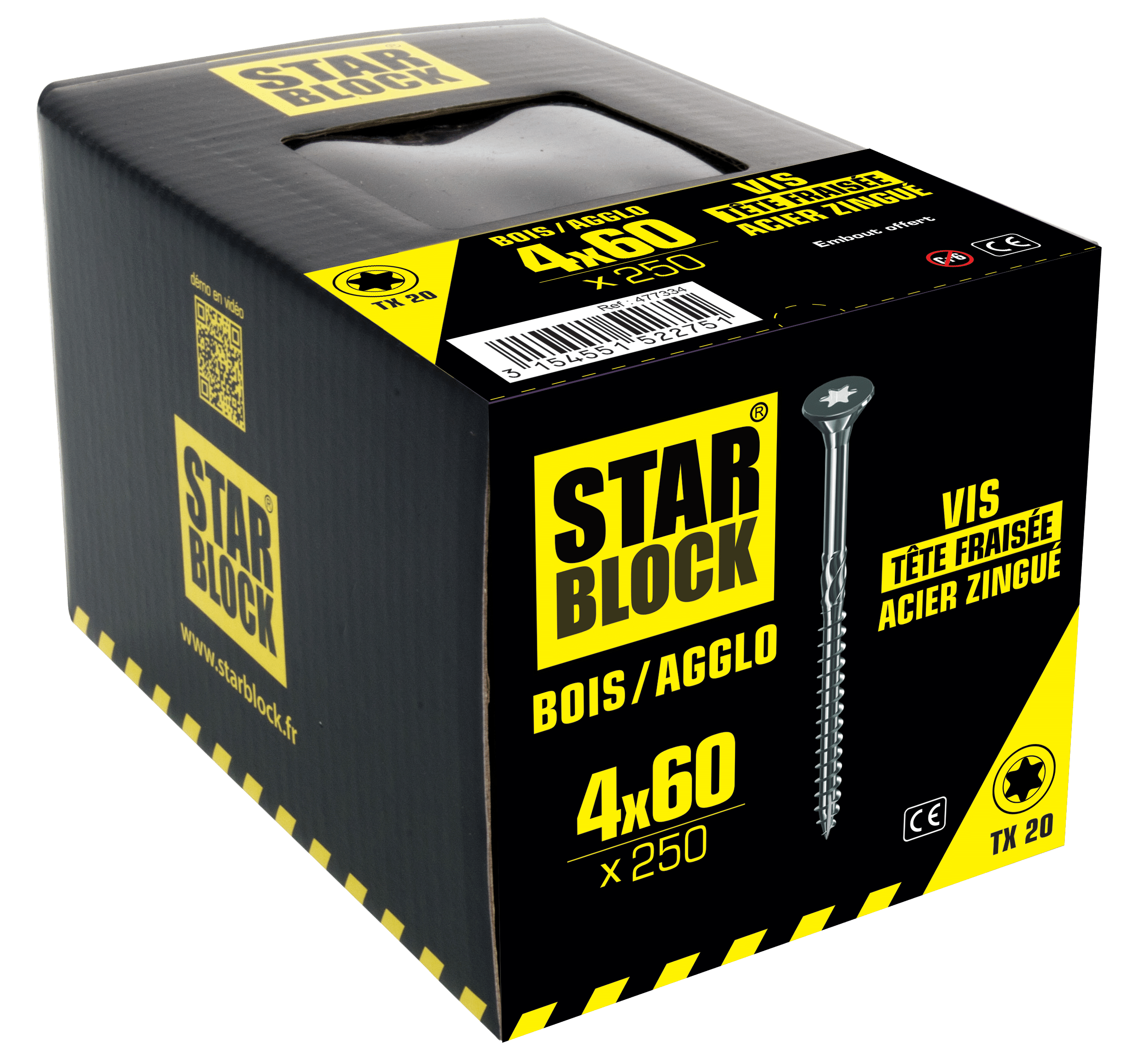 Boite de 250 Vis BOIS Torx 4x60mm + Embout Vis BOIS TORX STARBLOCK