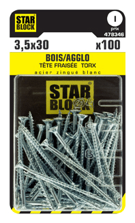 Blister de 100 Vis BOIS Torx 3,5x30mm VIS TORX STARBLOCK