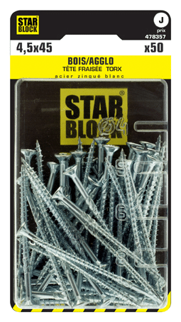 Blister de 50 Vis BOIS Torx 4,5x45mm VIS TORX STARBLOCK