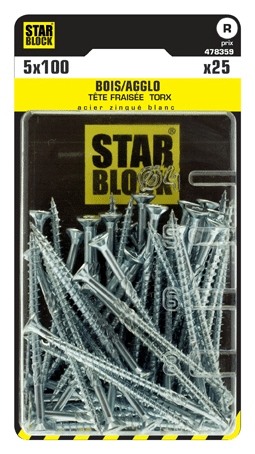 Blister de 25 Vis BOIS Torx 5x100mm VIS TORX STARBLOCK