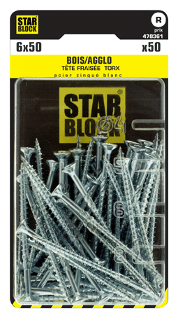 Blister de 50 Vis BOIS Torx 6x50mm VIS TORX STARBLOCK