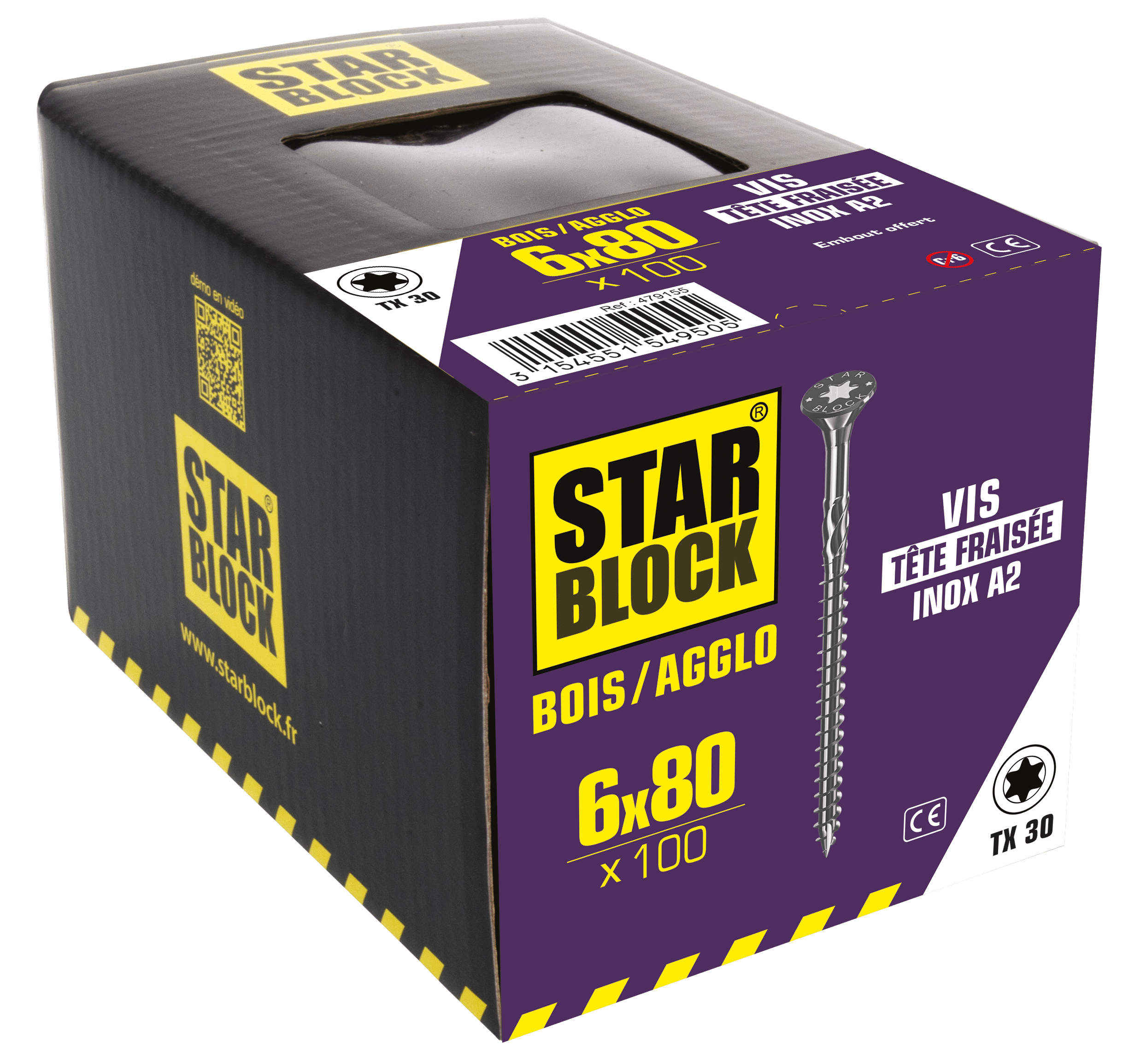 Boite de 100  Vis INOX A2 Torx 6x80mm VIS TORX STARBLOCK