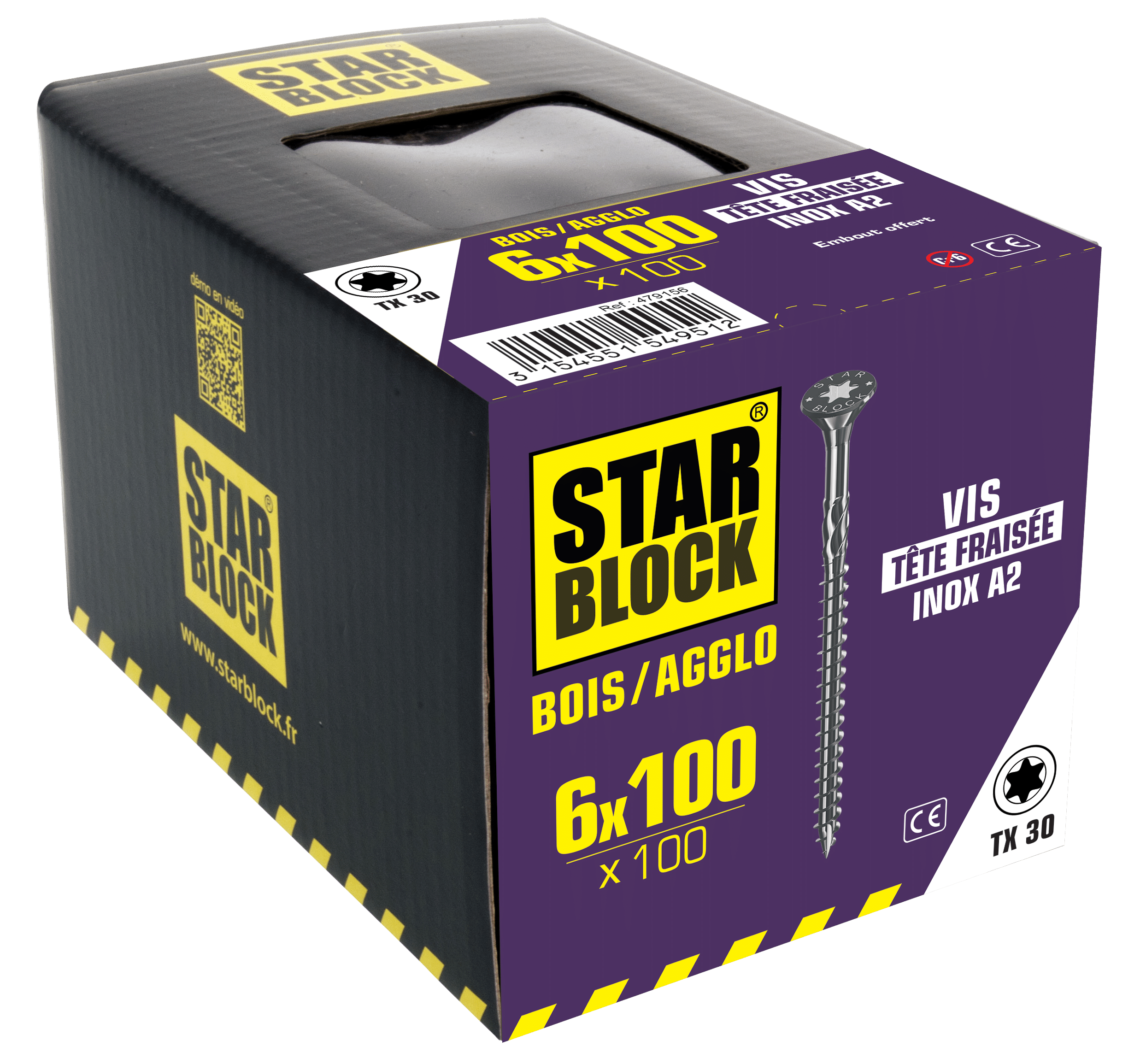 Boite de 100 Vis INOX A2 Torx 6x100mm VIS TORX STARBLOCK