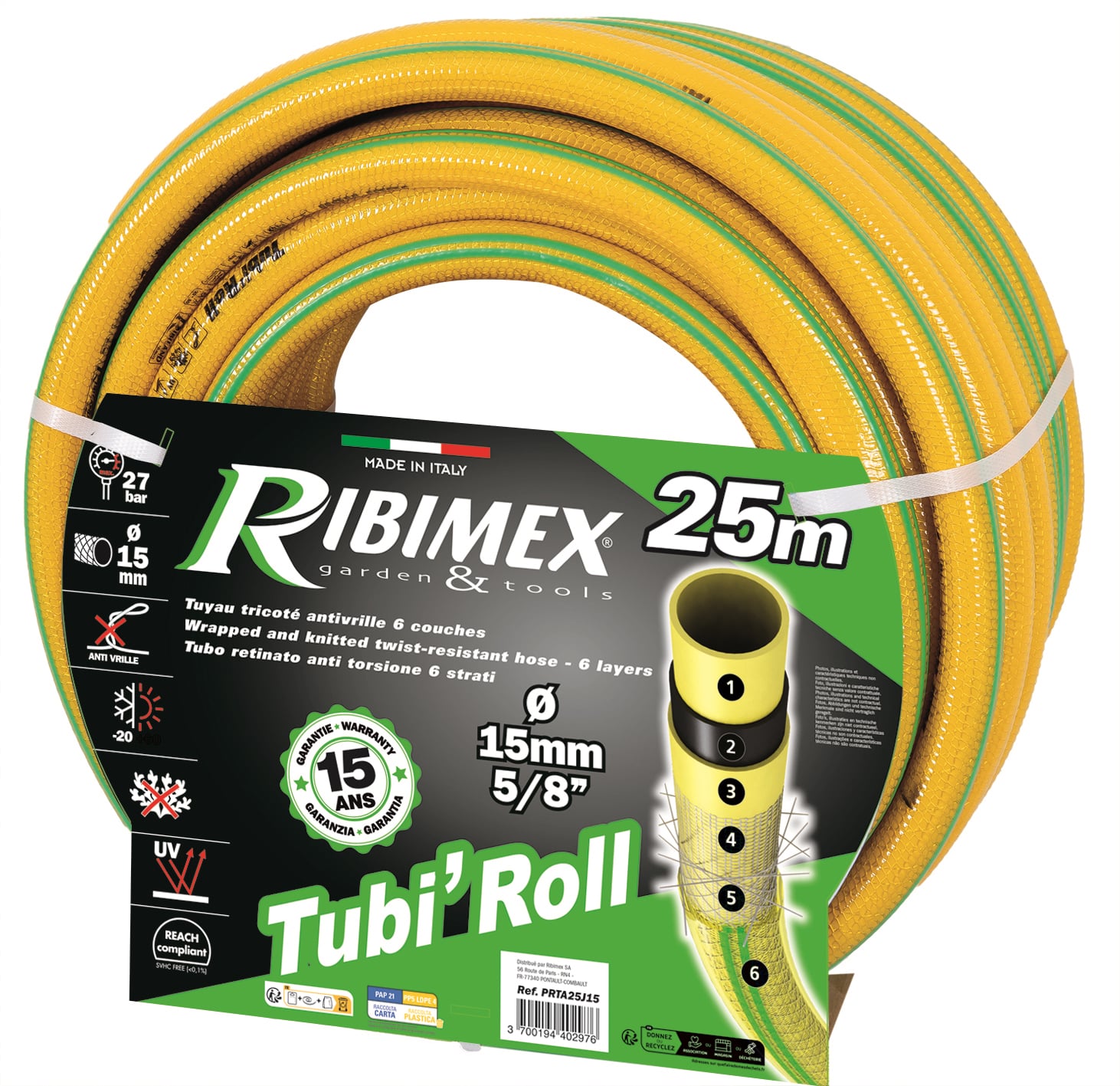 Tuyau TUBIROLL 25ML D15 tricoté antivrille jaune