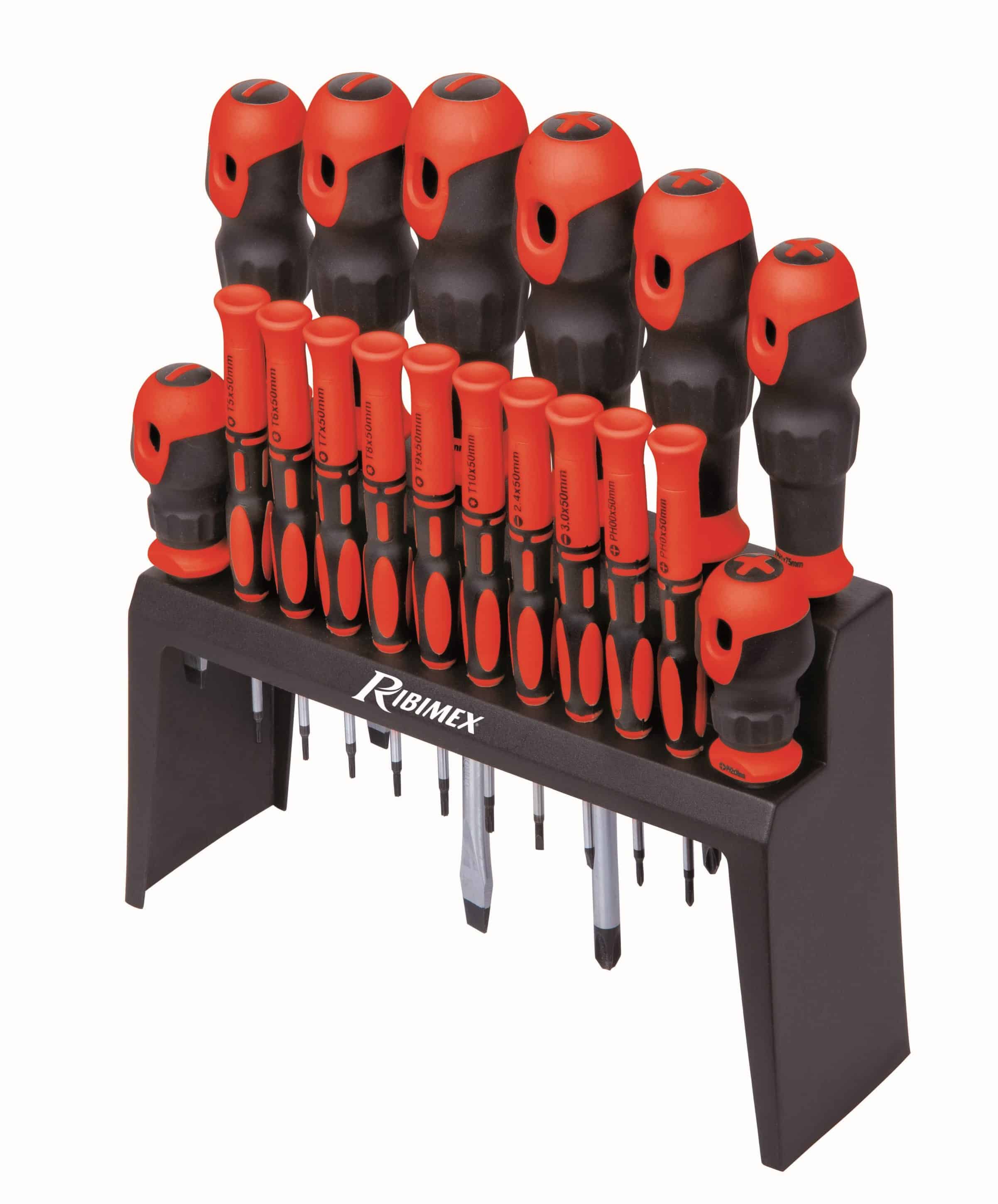 Lot de 18 tournevis bi-matière avec supp